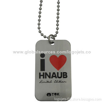 Photo-etched soft enamel dog tag, measures 50 x 29mm